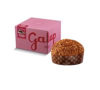 Galup Panettone Pesca, Cioccolato e Amaretto 750g - Dolce a Lievitazione Naturale con Pesche Candite e Gocce di Cioccolato Fondente - Guarnito con Glassa alla Nocciola e Granella di Amaretti