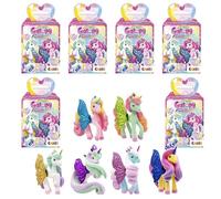 Galupy Rainbow Unicorn 6-pack - Unicorno di peluche da collezione, statuette di unicorno con ali glitterate e cristalli Swarovski