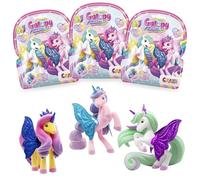 GALUPY Rainbow Unicorn Pack 3 Unicorni - Figurine giocattolo da collezione con ali brillanti e cristalli Swarovski - Unicorno magico per bambine dai 3 anni in su