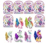 GALUPY Rainbow Unicorn Pack 6 Unicorni - Figurine giocattolo da collezione con ali brillanti e cristalli Swarovski - Unicorno magico per bambine dai 3 anni in su