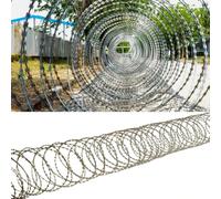 Galvanized Razor Ribbon Barbed Wire Fence | Double Spiral Razor Wire for Chain Link Fences/Top of Walls(Silver-Roll Dia 45cm/18in,L 100M/328ft)