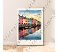 Galway Irlanda Illustrazione Art Colorato da Viaggio Poster Parete Décor Regalo