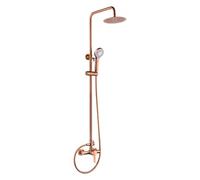GALYON IMEX Barra doccia - Rubinetteria in ottone serie Roma, colonna doccia moderna, extra piatta con spruzzatore Ø20 cm, 3 posizioni, finitura antical. (Oro rosa spazzolato)
