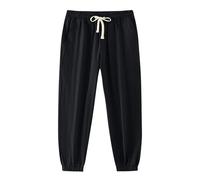 Gamba dritta increspata base polsino lungo gamba sport atletica festival per uomo estate autunno pantaloni in lino pantaloni da uomo 2025, T-124 Nero, XXL