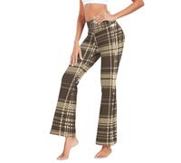 Gamba larga dei pantaloni di yoga delle donne del plaid beige marrone per l'ufficio, Colorato, M