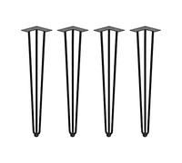Gambe Hairpin - Set di 4, 3 aste, altezza 710 mm, realizzate in acciaio, verniciate in nero, ideali per tavoli moderni e funzionali.