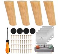 Gambe in legno di faggio a forma di cono, 4 pezzi, 12 cm, con piastra di montaggio, viti e protezione antiscivolo, per progetti fai da te