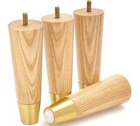 Gambe per mobili in legno di frassino con tappi dorati, gambe di metà secolo per divano, poltrona, armadio, sedia, poggiapiedi, letto, ottomano, gambe in legno sono facili da installare e includono