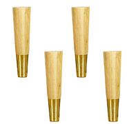 Gambe per mobili in legno, piedini conici in legno di gomma con punte in ottone, include piastra di montaggio e viti, gambe di ricambio per letti e armadi, set di 4 resistenti ed eleganti