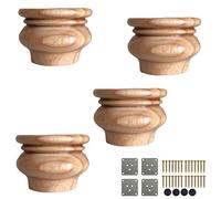 Gambe per mobili in legno, set di 4 piedini a bulbo massicci non rifiniti con piastra di montaggio e viti, per armadio, divano, mobile TV, pouf, divano a due posti, tavolino da caffè