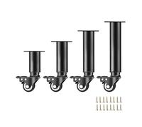 Gambe regolabili per mobili in metallo con ruote e freno, confezione da 4, resistenti, per divano, letto, sedia, tavolo, comò (nero, 24-36 cm)