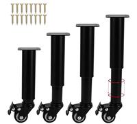 Gambe regolabili per mobili in metallo da 14 a 16 cm, con ruote, set di 4 robuste gambe di supporto per doghe centrali, piedini di ricambio fai da te, per armadietti, divani, divani, TV, scrivania,