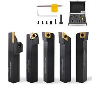 Gambo 16 mm Set 10 Pezzi Portautensili per Tornio con Inserti in Carburo, 5 Portautensili + 5 Inserti Indexabili CCMT/DCMT/16ER/MGMN300, Valigetta Alluminio