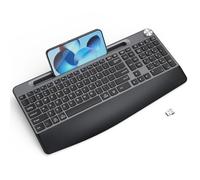 GAMCATZ Tastiera ergonomica wireless con poggiapolsi, a basso profilo, supporto per telefono/tablet, design silenzioso, Windows e Mac OS, tastiera USB senza fili per desktop, laptop, PC, Mac, Windows,