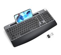 GAMCATZ Tastiera ergonomica wireless con poggiapolsi, a basso profilo, supporto per telefono/tablet, design silenzioso, Windows e Mac OS, tastiera USB senza fili per desktop, laptop, PC, Mac, Windows,
