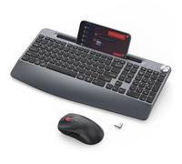 GAMCATZ Tastiera wireless e mouse combinata, clic silenzioso, design a grandezza naturale con tastierino numerico, mouse ergonomico con 5 DPI, modalità sleep - 2.4G Slient portatile cordless combo per