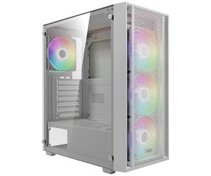 GAMDIAS AURA GC2 ELITE ARGB ATX Mid Tower PC Case, 4 x 120 mm ARGB Fan, pannello frontale in rete ad alto flusso d'aria, pannello laterale in vetro temperato facile da installare, bianco