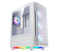 GAMDIAS Custodia per PC, ATX Gaming Mid Tower, pannello laterale in vetro temperato senza attrezzi, ventola 4 x 120 ARGB preinstallata, frontale in rete a flusso d'aria, 3 lati sotterranei, bianco