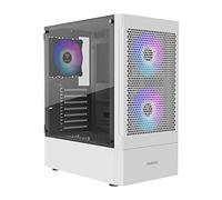 GAMDIAS TALOS E3 MESH Case PC Gaming ATX Mid Tower, Frontale in Mesh ad Alto Flusso d'Aria, 4 ventole ARGB da 120 mm, Pannello Laterale Vetro Temperato Senza Attrezzi, Copertura PSU, Sync MB, Bianco
