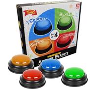 Game Answer Buzzer - Set di 4 pulsanti a risposta rapida, 9 x 9 x 3,5 cm, gioco interattivo per sfide di risposta rapida, di Buzzer per famiglie Quiz Buzzer System | Trivia Buzzers for