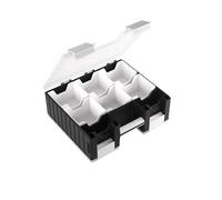 Game Castle - Valigetta tutto in uno a doppia faccia per carte e accessori da gioco, 19 vassoi rimovibili in 5 misure, ideale per carte, gettoni, dadi e strumenti, colore nero/bianco/trasparente