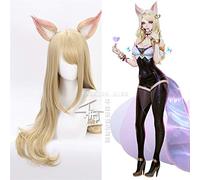 Game Character KDA K/DA Ahri Cosplay Wigs 70cm with ears KDA Heat Resistant Synthetic Hair Perucas Cosplay Fox Wigs + Wig Cap