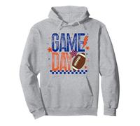 Game Day Calcio Stagione Retro Blu Arancione Checker Touchdown Felpa con Cappuccio