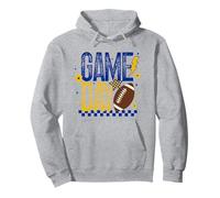 Game Day Calcio Stagione Retro Blu Oro A Scacchi Touchdown Felpa con Cappuccio