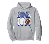 Game Day Calcio Stagione Retro Checked Blu Bianco Touchdown Felpa con Cappuccio