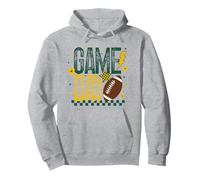 Game Day Calcio Stagione Retro Verde Oro Checker Touchdown Felpa con Cappuccio