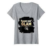 Game Day Glam Royalty Fan di Calcio Maglietta con Collo a V, Donna, Grigio Melange, XL