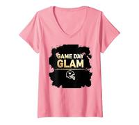 Game Day Glam Royalty Fan di Calcio Maglietta con Collo a V, Donna, Rosa, XL
