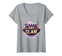 Game Day Glam - Scarpe Sportive da Donna Maglietta con Collo a V, Donna, Grigio Melange, XL
