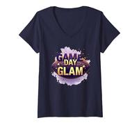 Game Day Glam - Scarpe Sportive da Donna Maglietta con Collo a V, Donna, Navy, XL