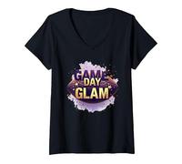 Game Day Glam - Scarpe Sportive da Donna Maglietta con Collo a V, Donna, Nero, XL