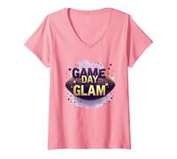 Game Day Glam - Scarpe Sportive da Donna Maglietta con Collo a V, Donna, Rosa, XL