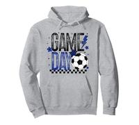 Game Day Retro Stagione Calcio A Scacchi Nero Blu Touchdown Felpa con Cappuccio
