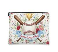 Game Day - Trousse per trucchi estetica, motivo floreale, stile vintage, da donna, organizer portatile in tela con cerniera, borsa per la cura della pelle da viaggio sportiva, bianco, 7x9 Inch