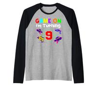 Game On I'm Turning 9 Laser Tag Gaming Festa di Compleanno Maglia con Maniche Raglan