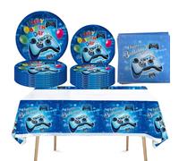 Game On - Set di stoviglie per feste, decorazione per compleanno, con piatto, decorazione per feste di compleanno per bambini, decorazione per feste (blu nero)