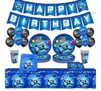 Game On - Set di stoviglie per feste di compleanno, decorazione per feste di compleanno (blu nero)