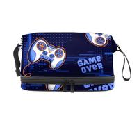 Game Over Joystick, trousse a doppio strato, per donne e ragazze, trousse da viaggio per trucchi, pratica borsa organizer con scomparto per pennelli, Multi, 27x15x14 cm/10.6x5.9x5.5 in, Beauty case
