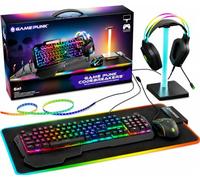 GAME PUNK Set di 6 pezzi Codebreakers RGB Gaming - Tastiera meccanica, mouse RGB e tappetino per mouse XL Hub USB, cuffie da gioco con supporto, striscia luminosa - Accessori per giochi per PC desktop