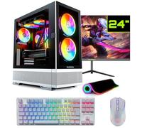 GameMachines Element Snow Set completo - Gaming PC - Raffreddamento ad acqua - AMD Ryzen 7 5700X - GeForce RTX 4060 - 1TB SSD - 32 GB RGB DDR4 - WLAN - Tastiera - Mouse - Mouse - Monitor - 24 pollici