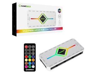 GameMax V4.0 White Case Fan Hub - Distributore Ventola PWM a 9 Porte con Telecomando RF e Alimentazione SATA