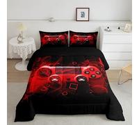 Gamepad - Set di biancheria da letto per gamepad per bambini, per la camera da letto console di gioco dei giovani, colore: rosso e nero geometria