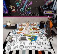 Gamer Bedding Set di biancheria da letto multicolore con graffiti gamepad set copripiumino per videogiochi per giovani bambini ragazzi decorazioni per la stanza 3 pezzi 230x220cm con 2 feder