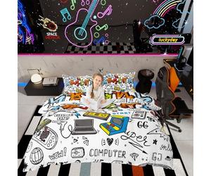 Gamer Bedding Set di biancheria da letto multicolore con graffiti gamepad set copripiumino per videogiochi per giovani bambini ragazzi decorazioni per la stanza 3 pezzi 200x200cm con 2 feder