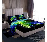 Gamer Bedding - Set di lenzuola da gioco per bambini, ragazzi, per videogiochi, per letto matrimoniale, 1 lenzuolo e 1 lenzuolo con 2 federe, colore: foglia di tè