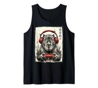 Gamer Capybara Indossare Rosso Cuffie Giapponese Nerd Giappone Canotta